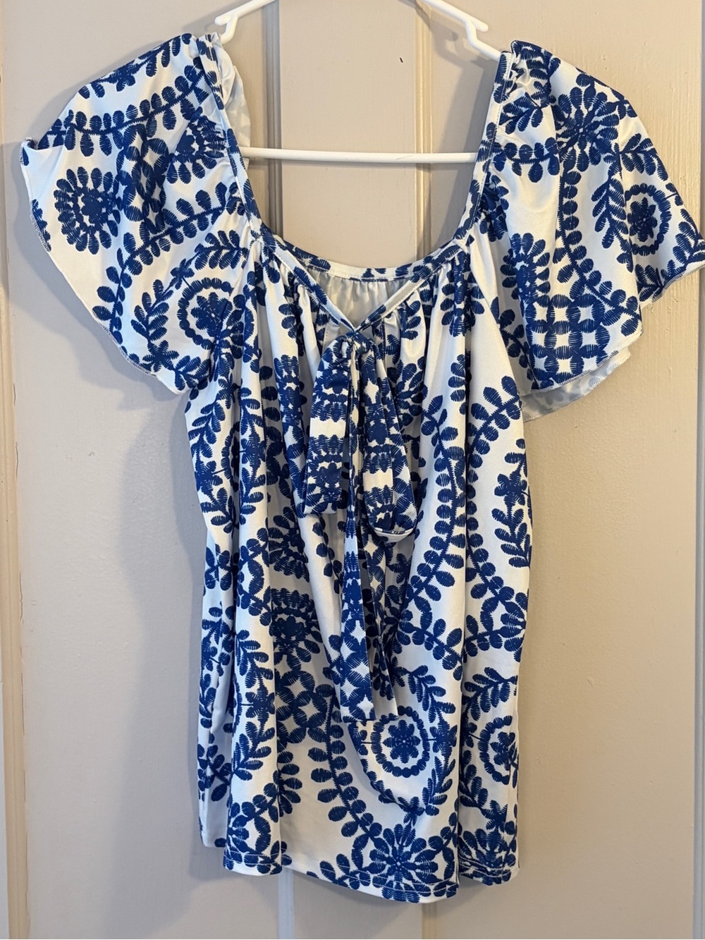 Peasant Blouse with Blue Floral Embroidery